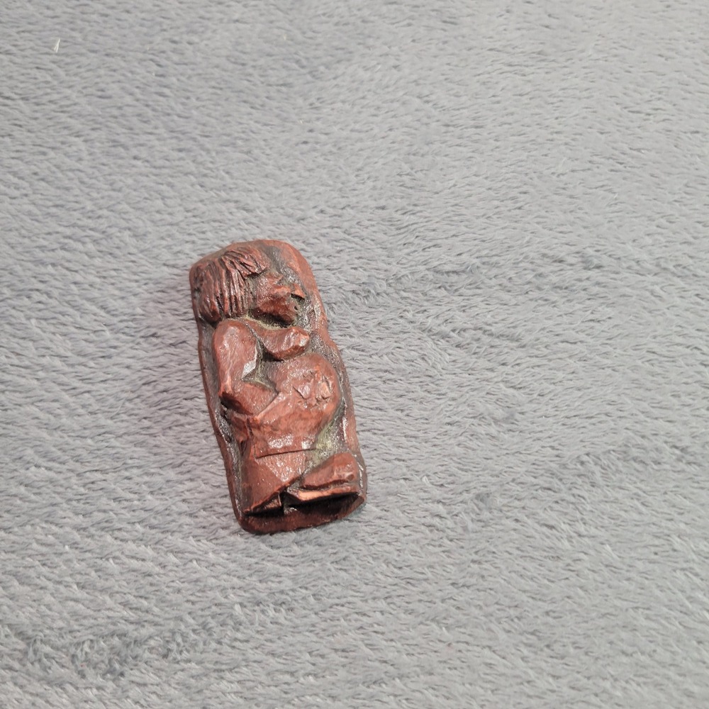 Unbranded Hand Carved Wood Figurine Unisex Small Brown Pregnant Woman Folk Art